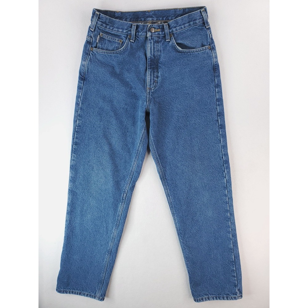 Carhartt Jeans Mens 33x34 Blue Relaxed Tapered Flannel Lined Work Pants B172